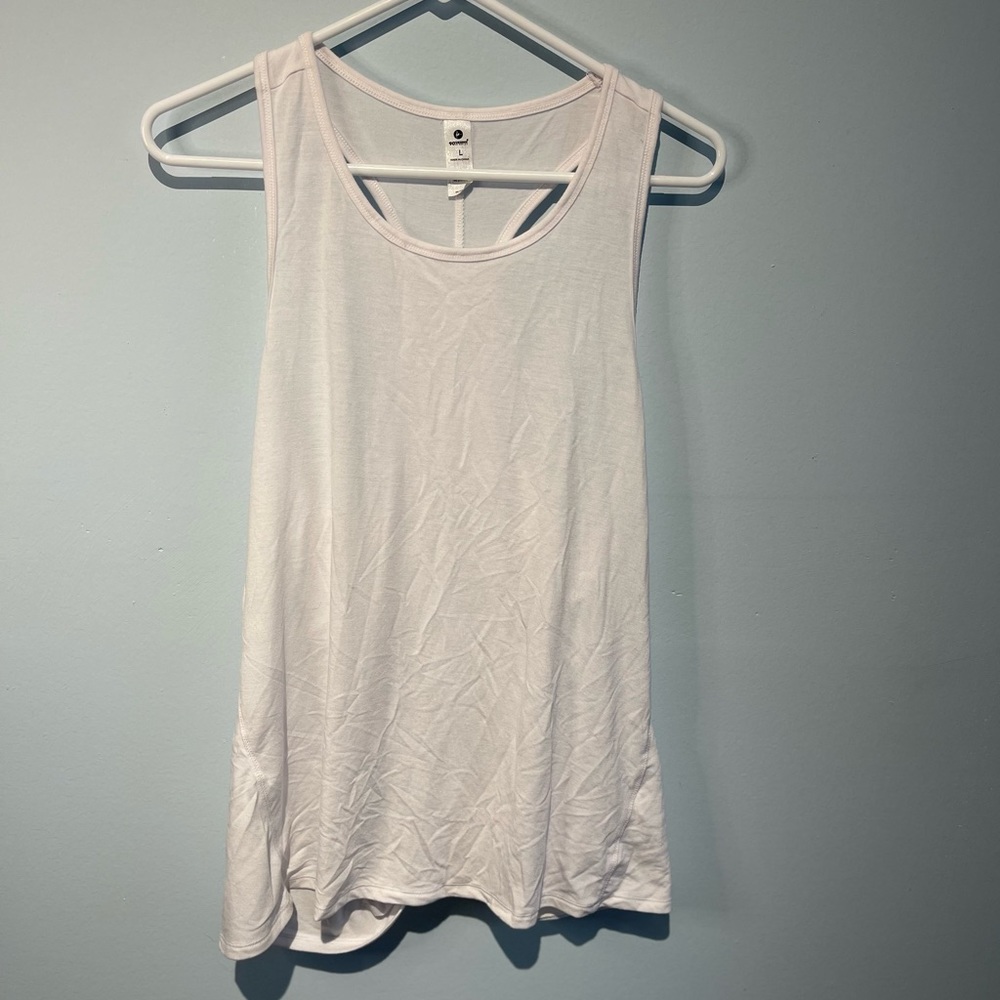 90 degree Womens tank top racer style active wear. Color white. Size Lar…